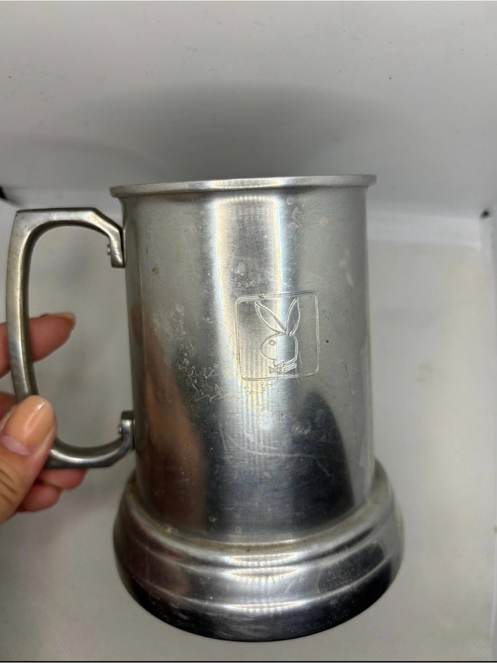 Vintage Playboy Club Aluminum Beer Mug Stein Glass Bottom Tankard